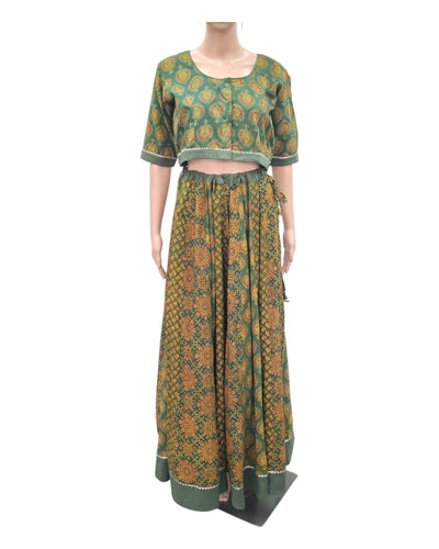 Buy Ajrakh Print Cotton Lehenga Choli Set With Chiffon Dupatta – Tvahra