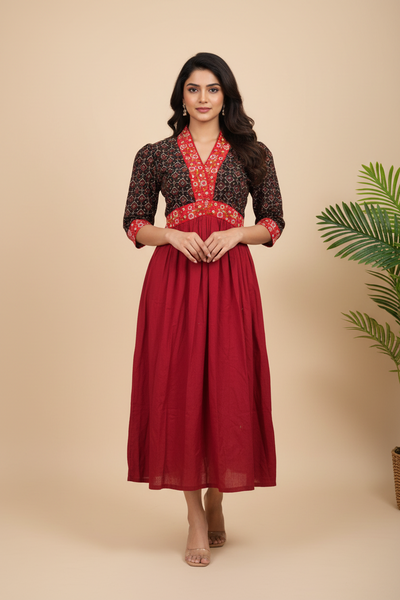 Alia Cut Cotton One Piece Dress With Embroidery Lace