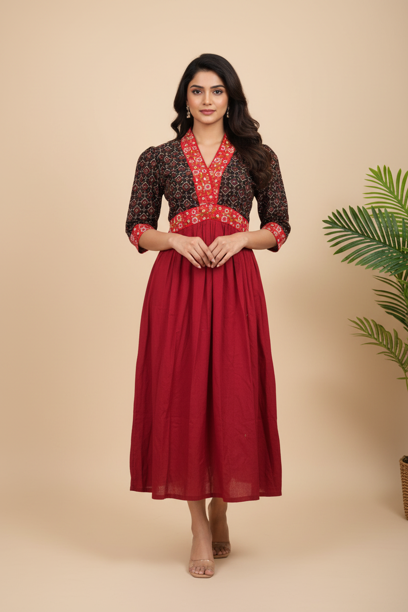 Alia Cut Cotton One Piece Dress With Embroidery Lace