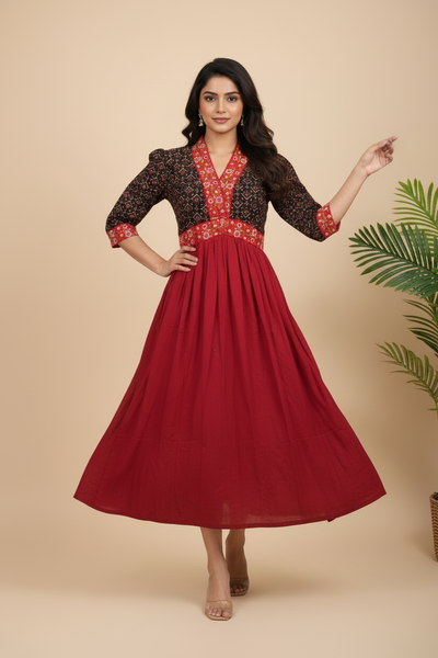 Alia Cut Cotton One Piece Dress With Embroidery Lace