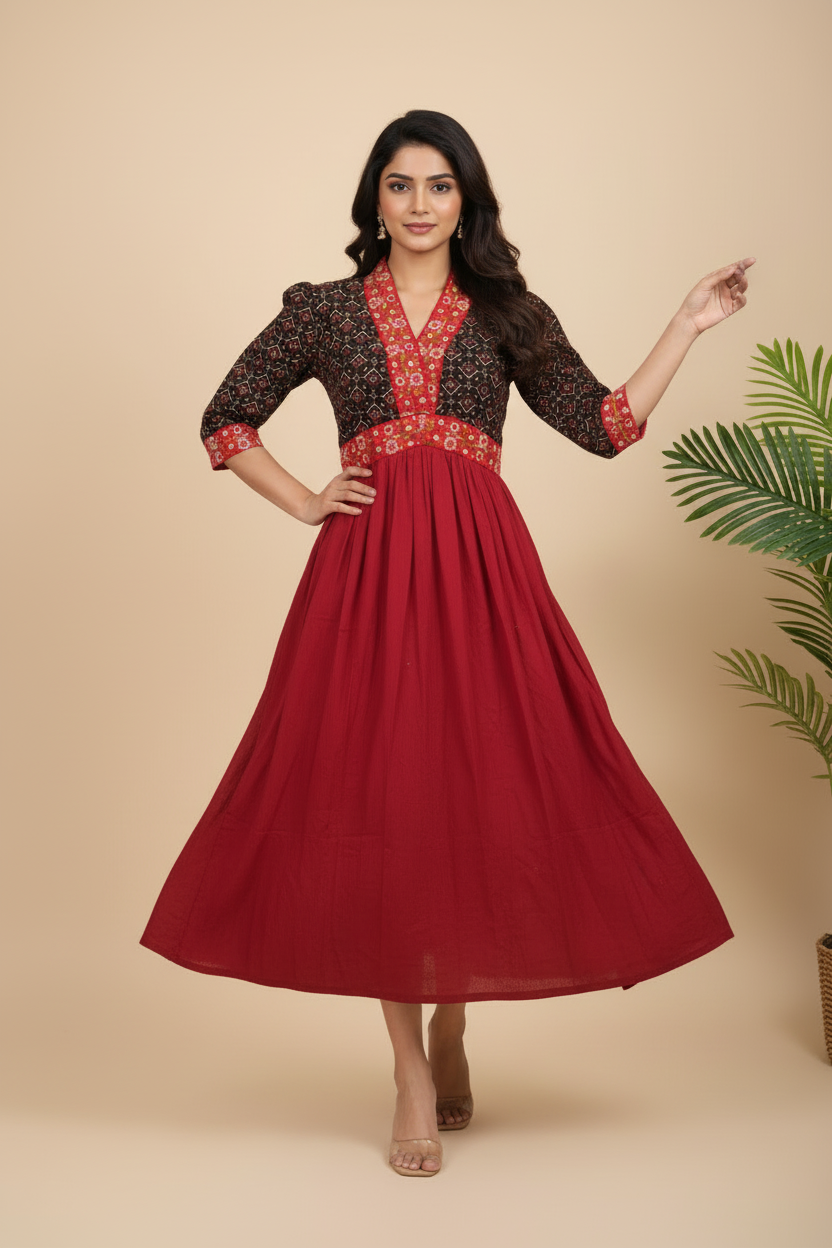 Alia Cut Cotton One Piece Dress With Embroidery Lace