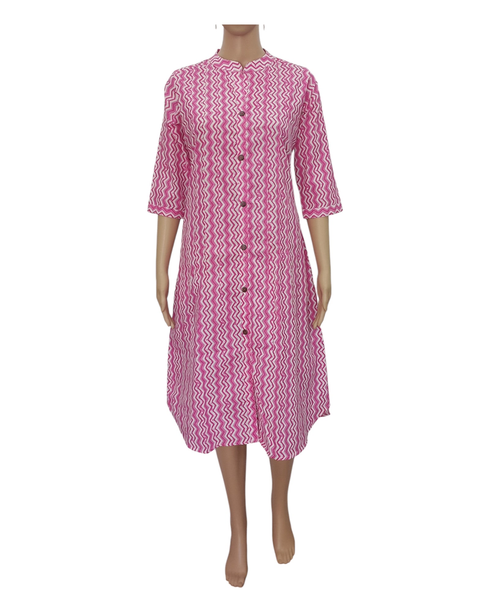 Buy Cotton One Piece Dress With PinTuck Zig Zag Print – Tvahra