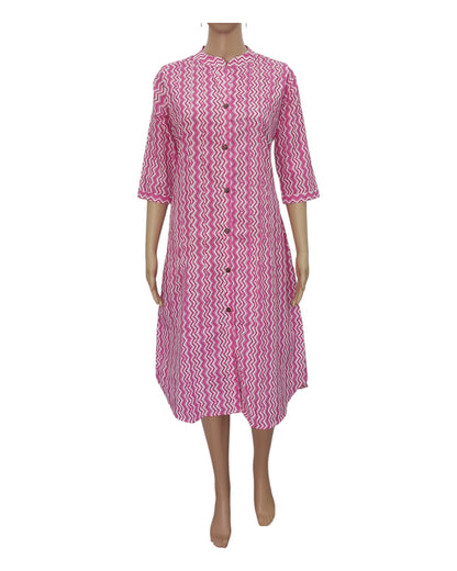 Buy Cotton One Piece Dress With PinTuck Zig Zag Print – Tvahra