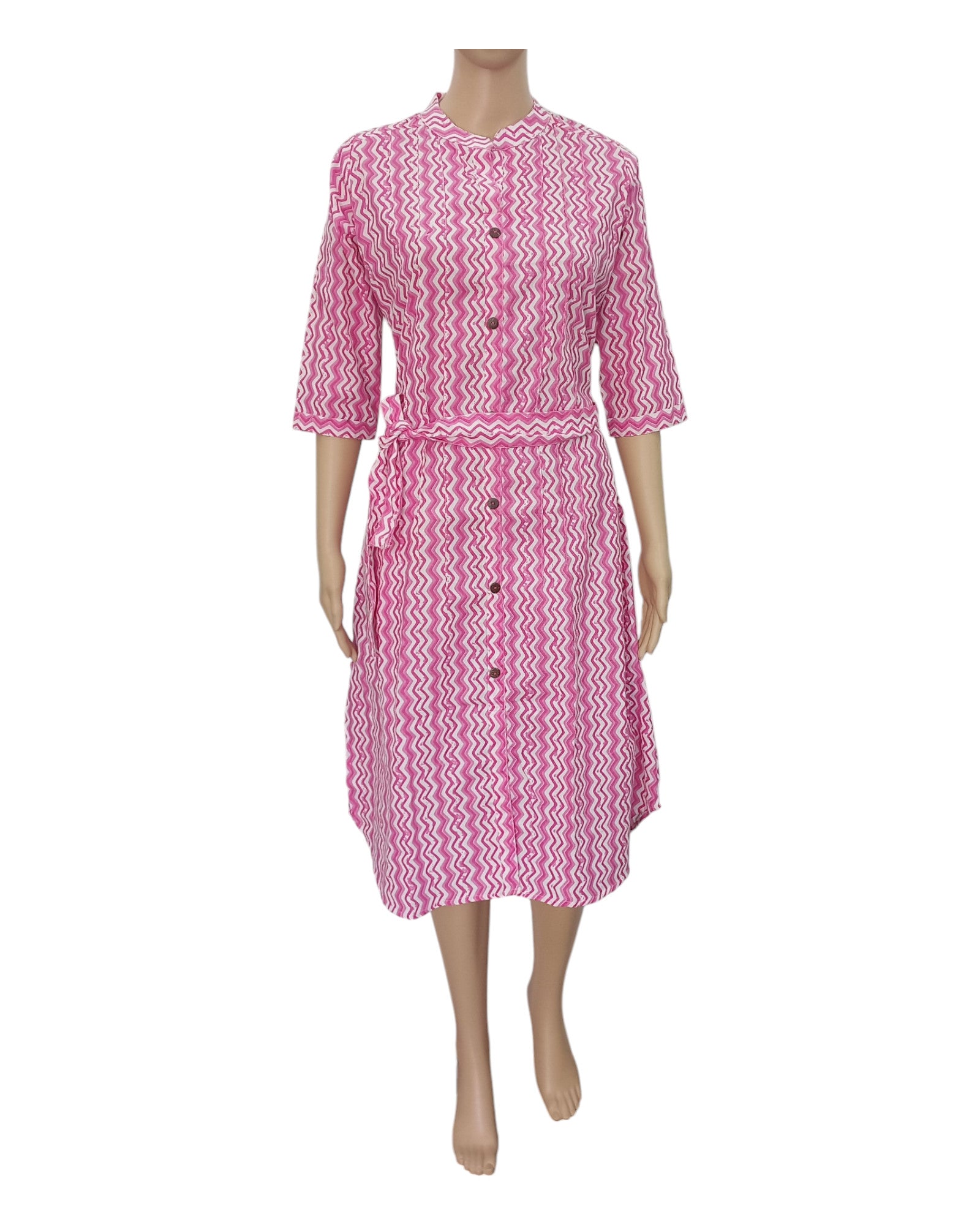 Buy Cotton One Piece Dress With PinTuck Zig Zag Print – Tvahra