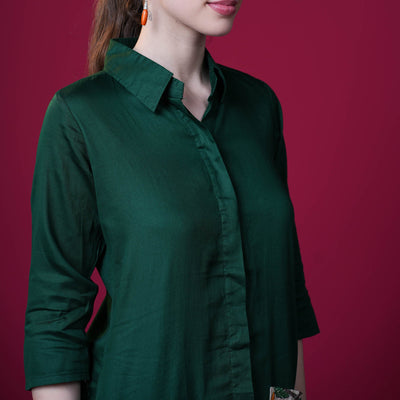 Cotton Silk One Piece Dress - Green