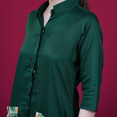 Cotton Silk One Piece Dress - Green