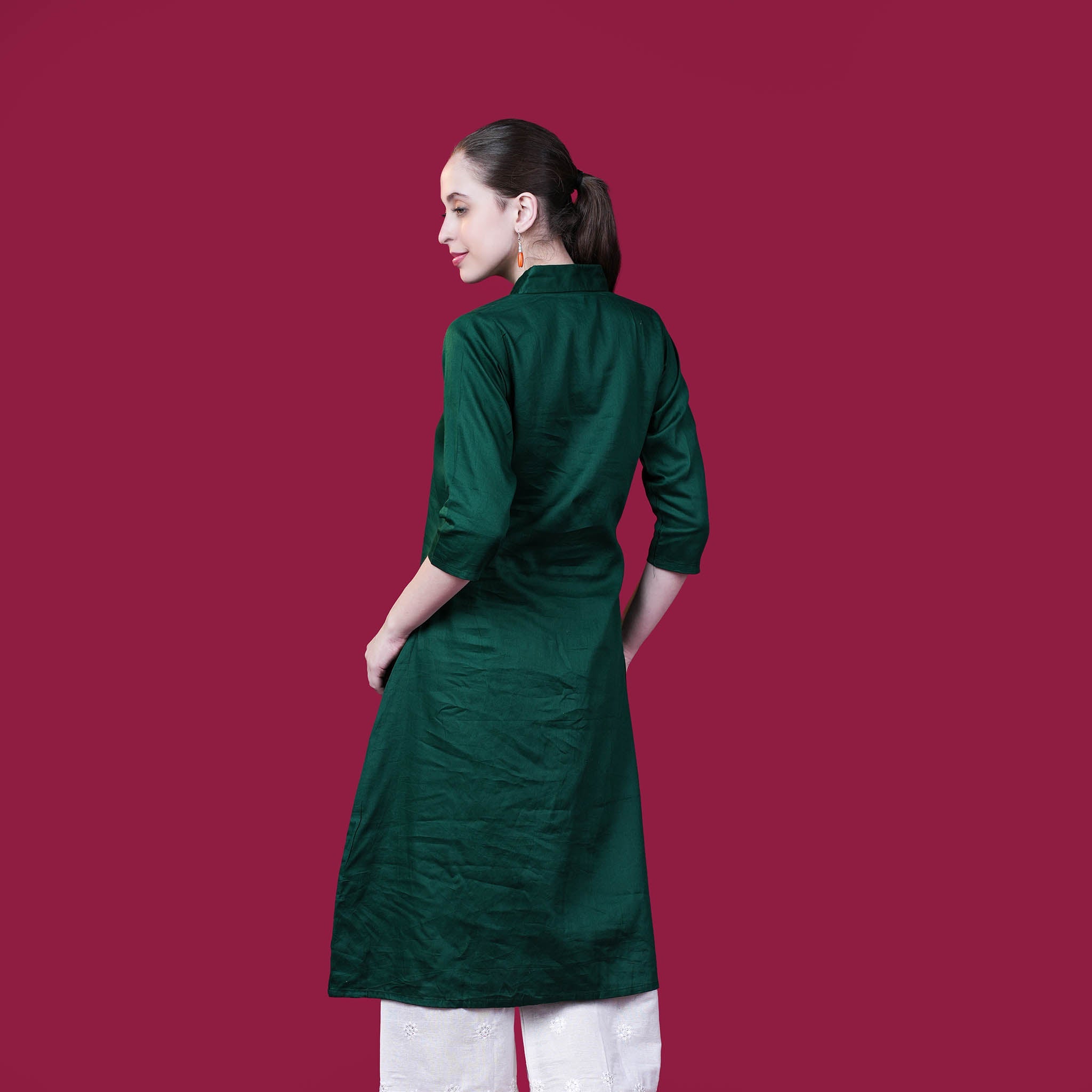 Cotton Silk One Piece Dress - Green