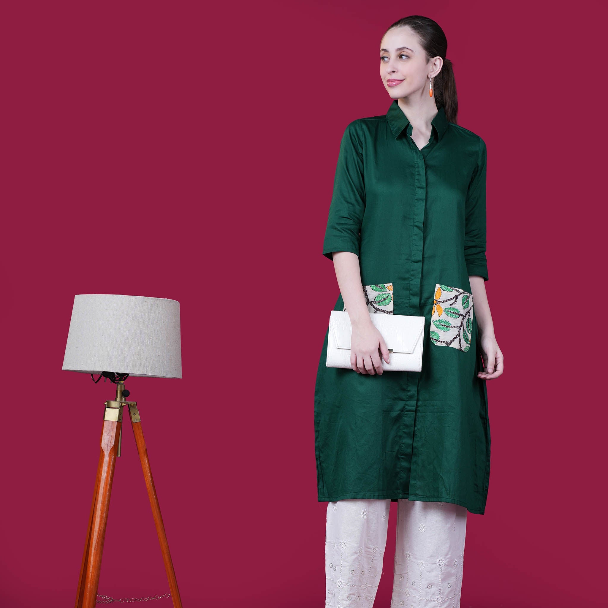 Cotton Silk One Piece Dress - Green