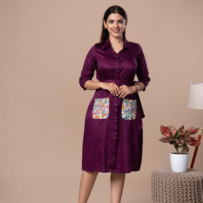 Cotton Silk One Piece Dress - Violet