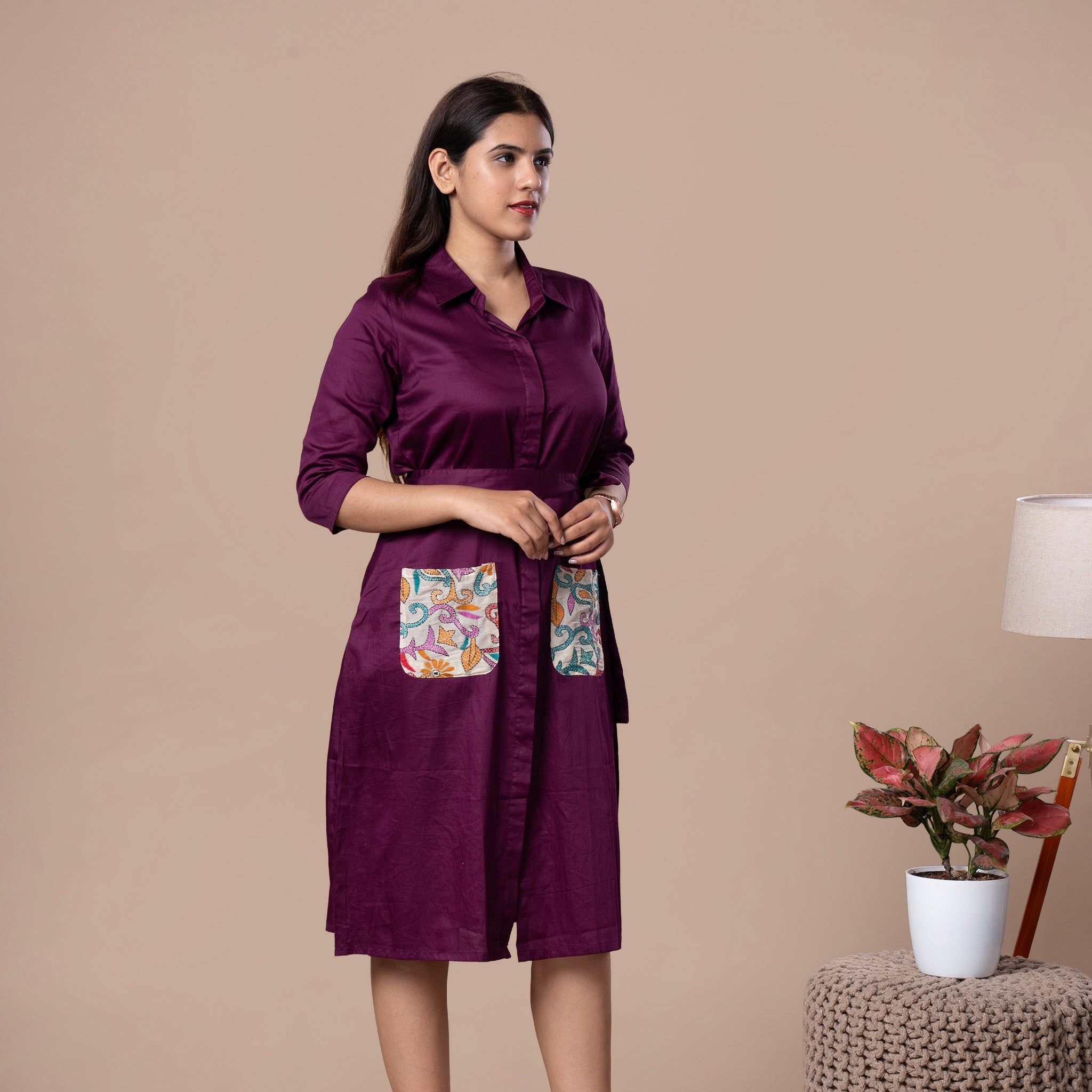 Cotton Silk One Piece Dress - Violet