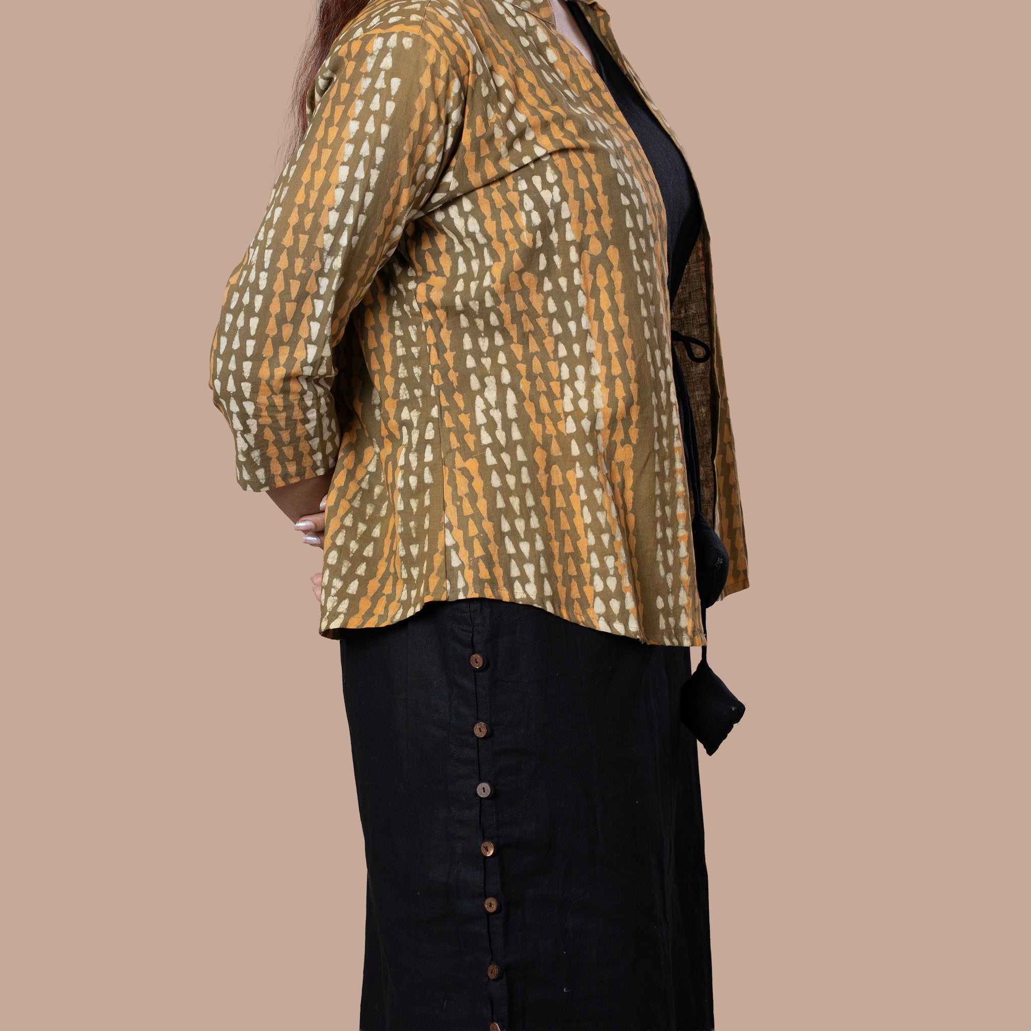 Sleeveless Dress With Block Printed Shrug