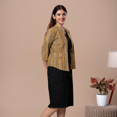 Sleeveless Dress With Block Print Shrug