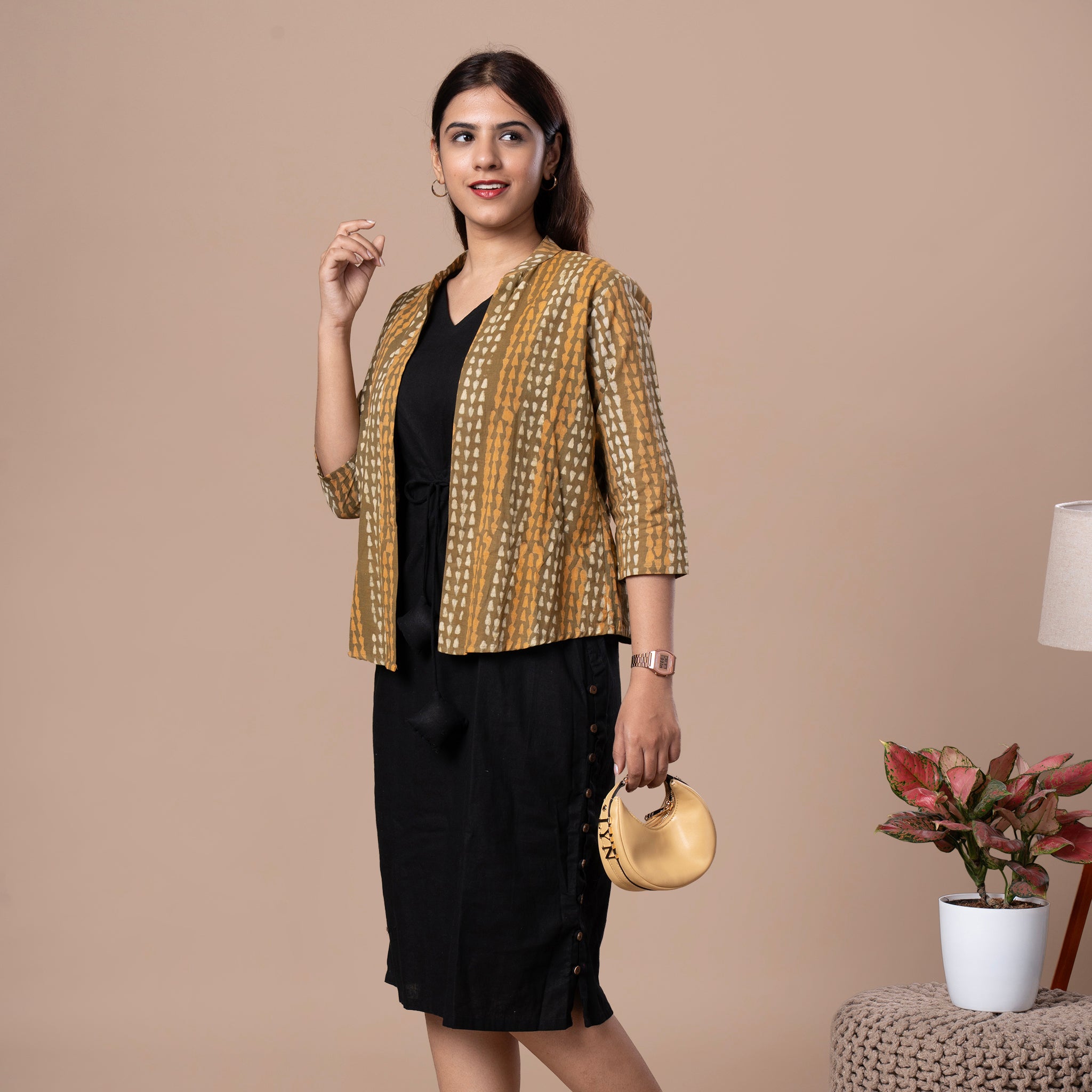 Sleeveless Dress With Block Printed Shrug