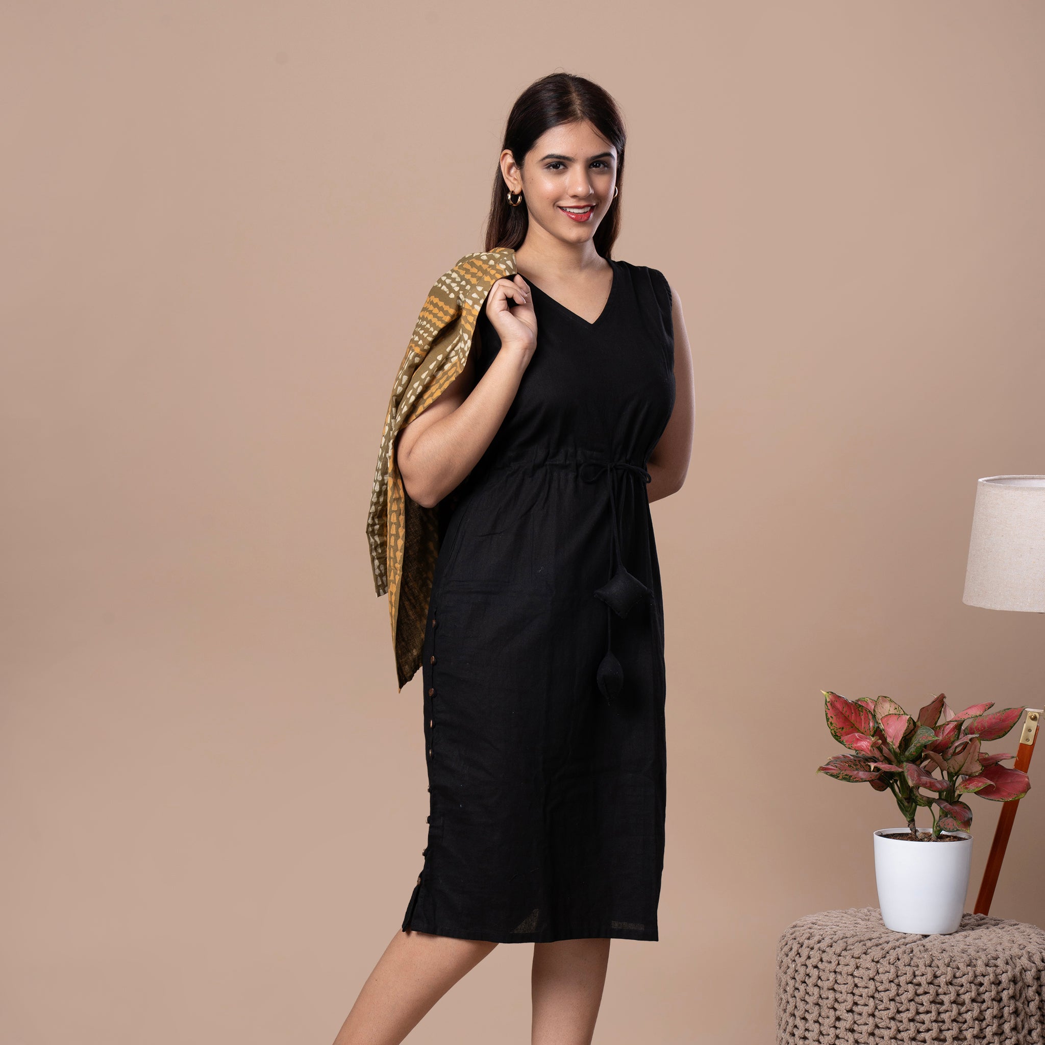 Sleeveless Dress With Block Printed Shrug