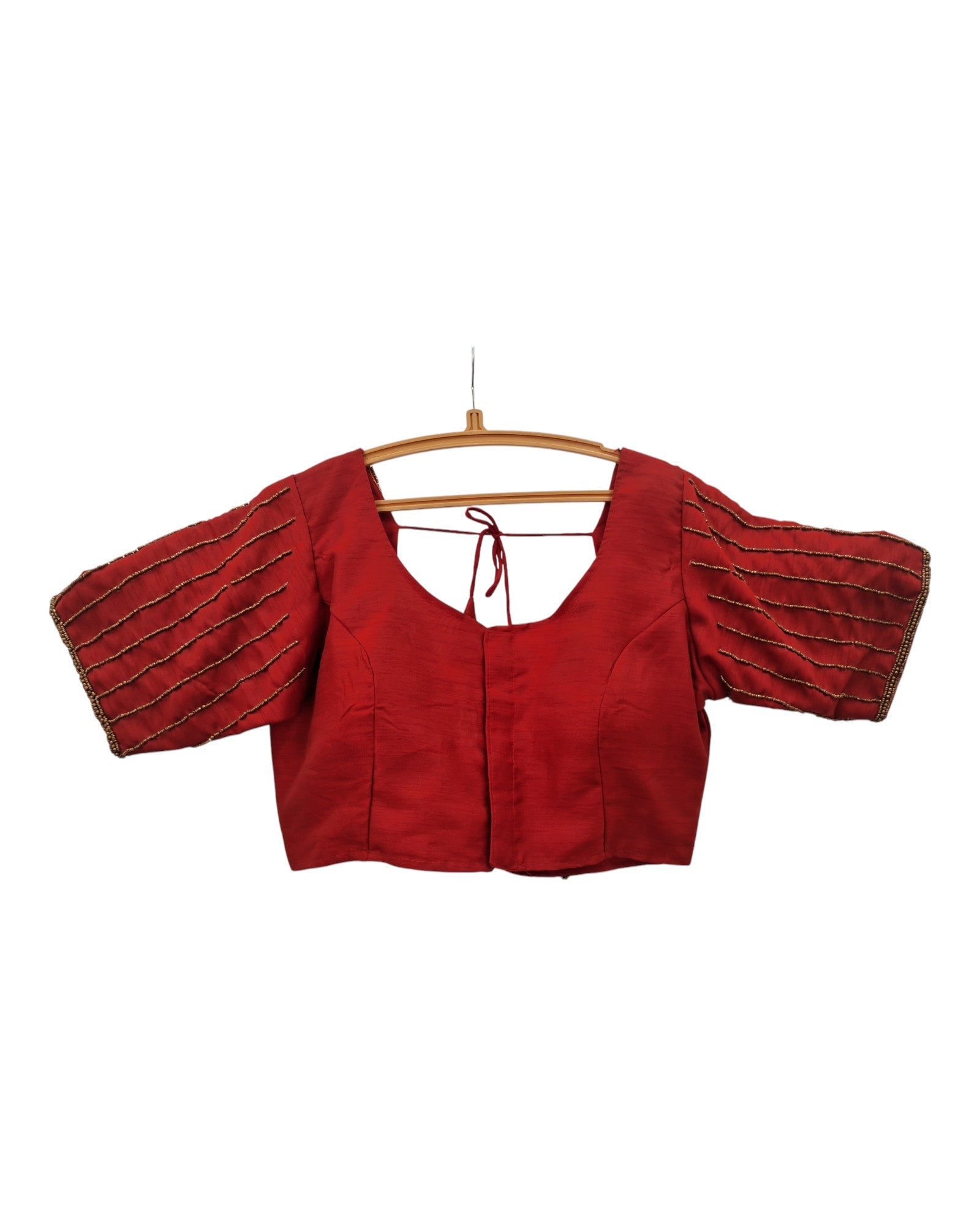 Buy Red Art Silk Blouse With Golden Bead Work Silk Blouse – Tvahra