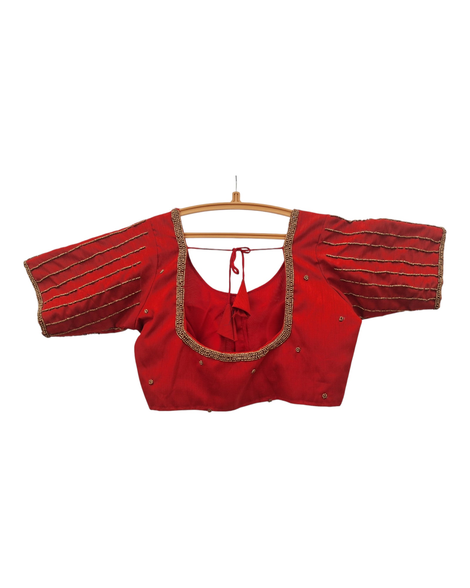 Buy Red Art Silk Blouse With Golden Bead Work Silk Blouse – Tvahra
