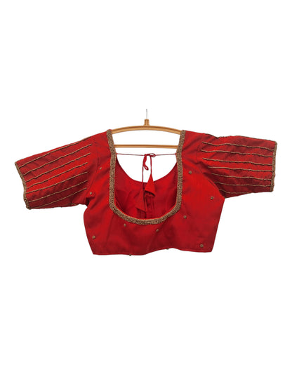 Buy Red Art Silk Blouse With Golden Bead Work Silk Blouse – Tvahra