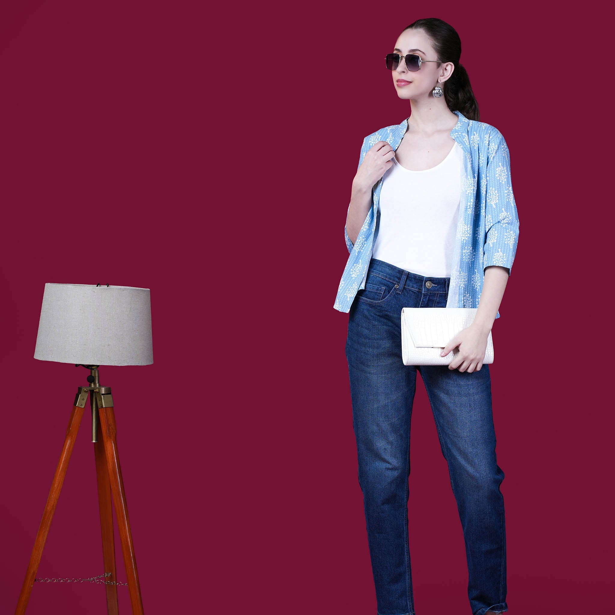 Cotton Printed Short Shrug - Blue