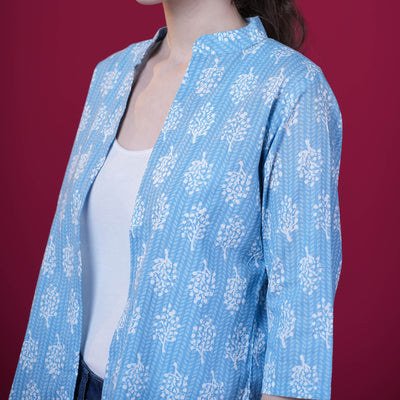 Cotton Printed Short Shrug - Gray