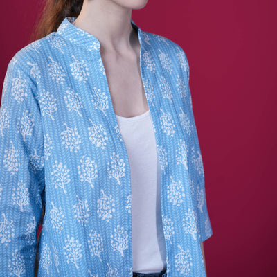 Cotton Printed Short Shrug - Greenish Blue