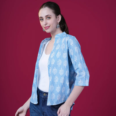 Cotton Printed Short Shrug - Pink