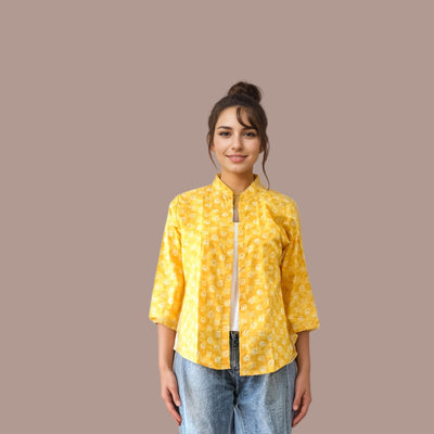 Cotton Printed Short Shrug - Yellow