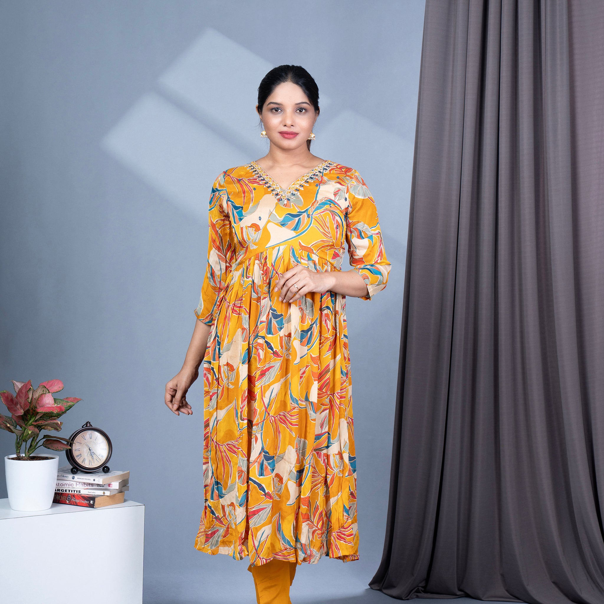 Nyra Cut Chinon Kurta Pant Dupatta Set With Mirror Work