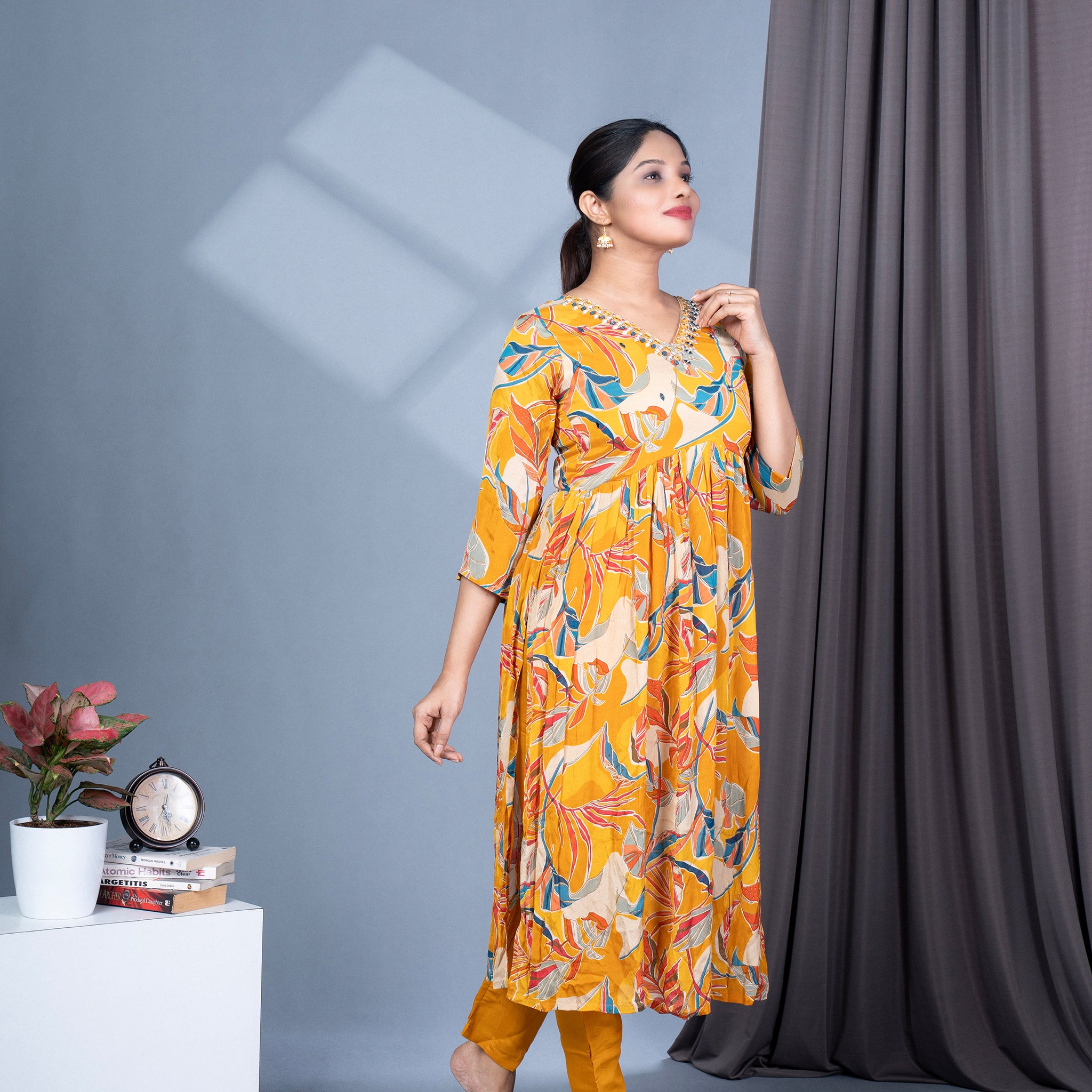 Nyra Cut Chinon Kurta Pant Dupatta Set With Mirror Work