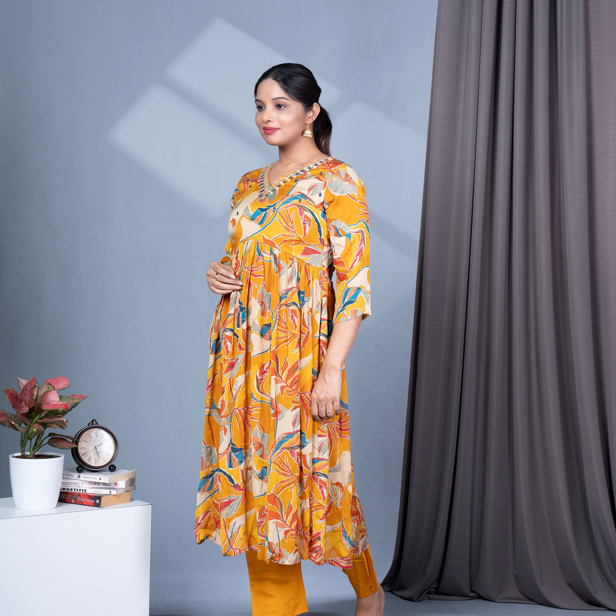 Nyra Cut Chinon Kurta Pant Dupatta Set With Mirror Work