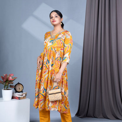 Nyra Cut Chinon Kurta Pant Dupatta Set With Mirror Work