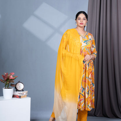 Nyra Cut Chinon Kurta Pant Dupatta Set With Mirror Work