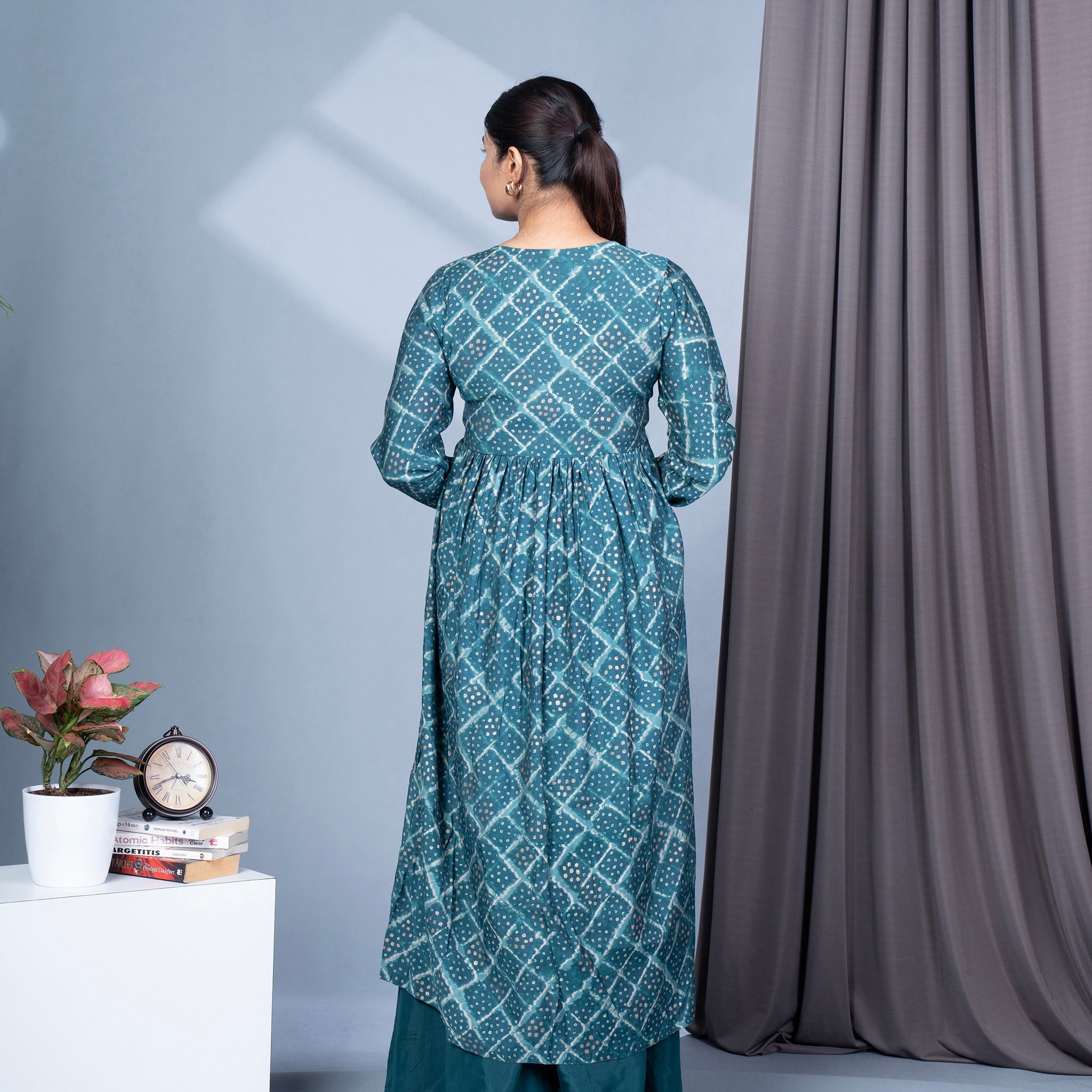Bandhini Printed Alia Nyra Cut Modal Muslin Kurta, Pallazo Pant & Dupatta Set - Teal