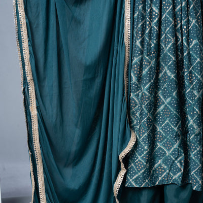 Bandhini Printed Alia Nyra Cut Modal Muslin Kurta, Pallazo Pant & Dupatta Set - Teal