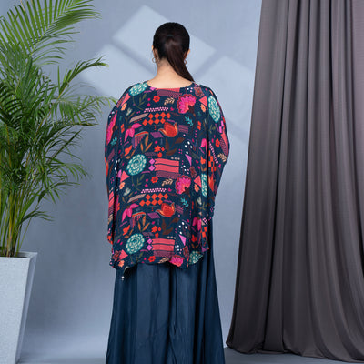 Crepe Silk Poncho Style Co-ord Set