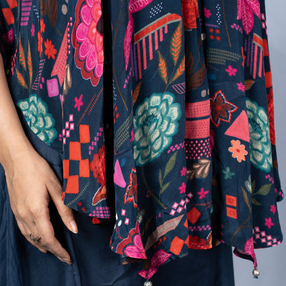 Crepe Silk Poncho Style Tunic With Pallazo