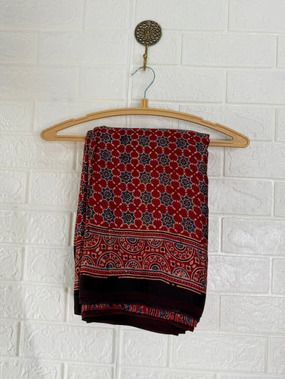 Red Ajrakh Hand Block Printed Modal Silk Saree
