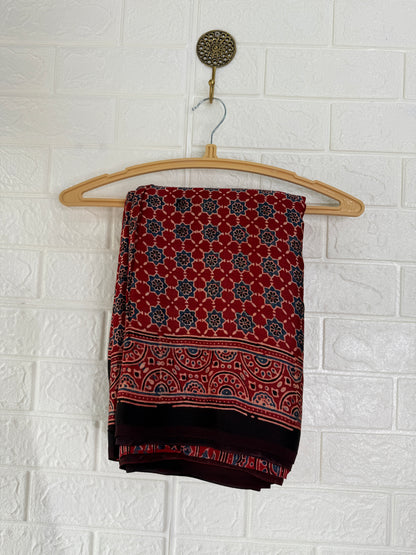 Red Ajrakh Hand Block Printed Modal Silk Saree