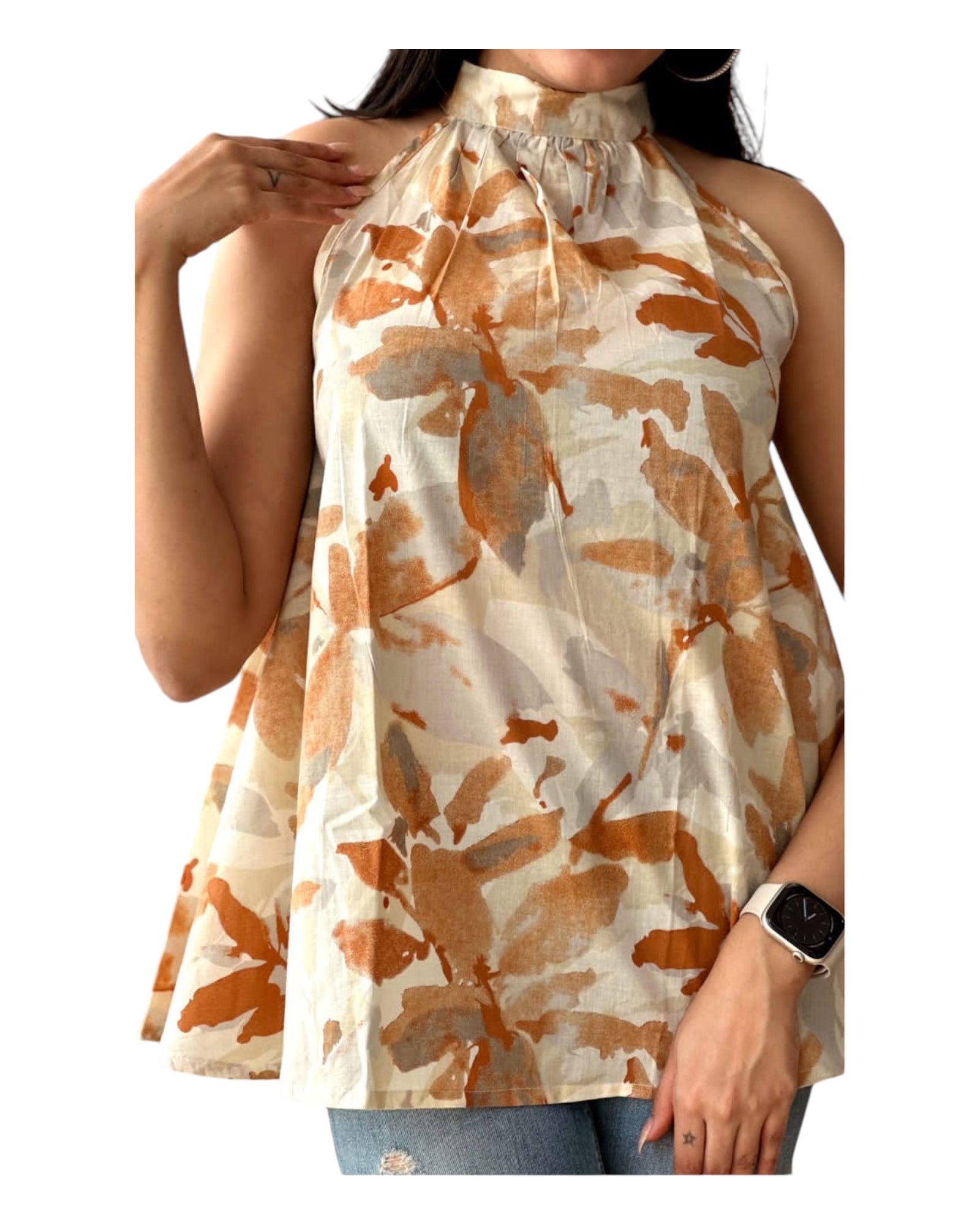 Halter Neck Flared Cotton Top