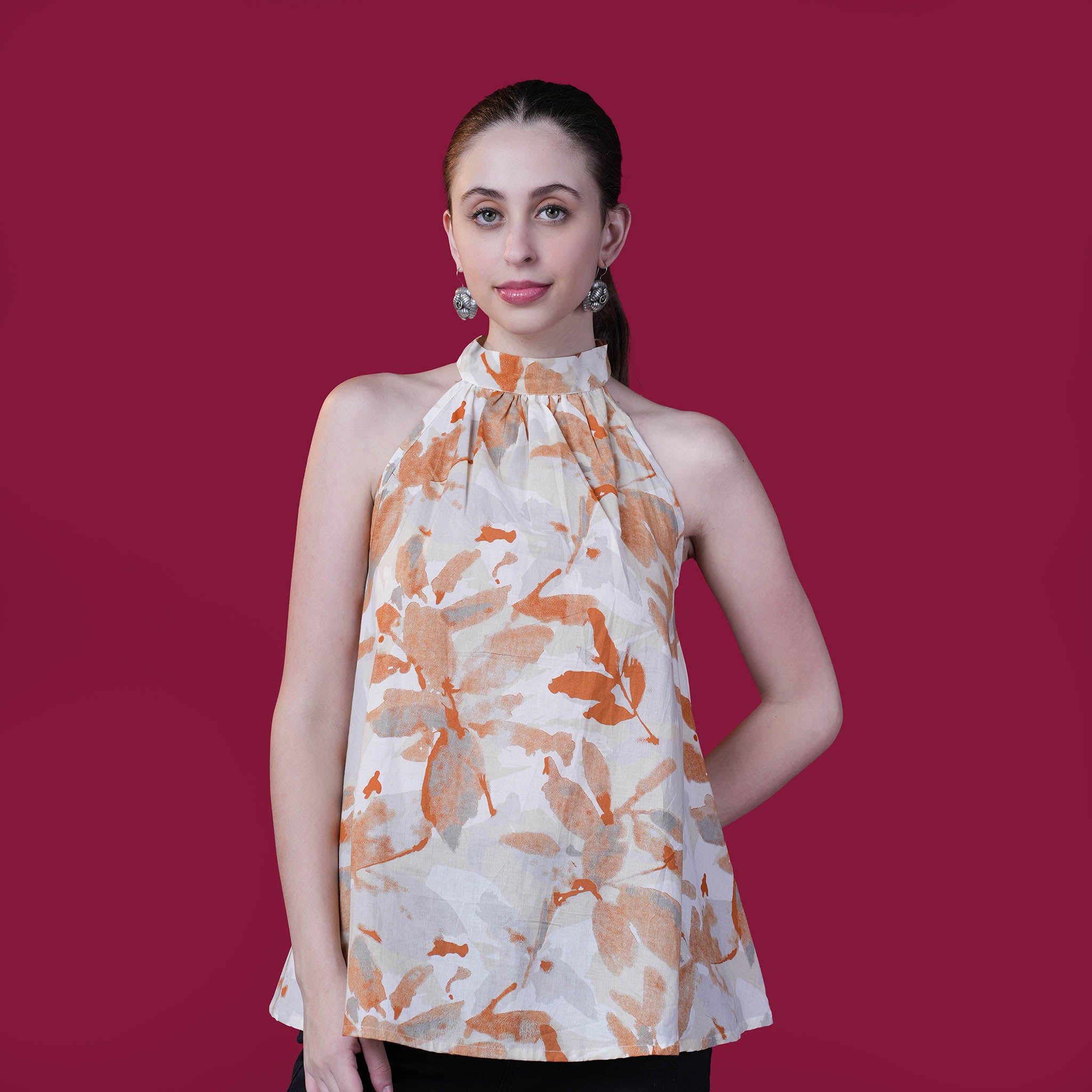 Halter Neck Flared Cotton Top