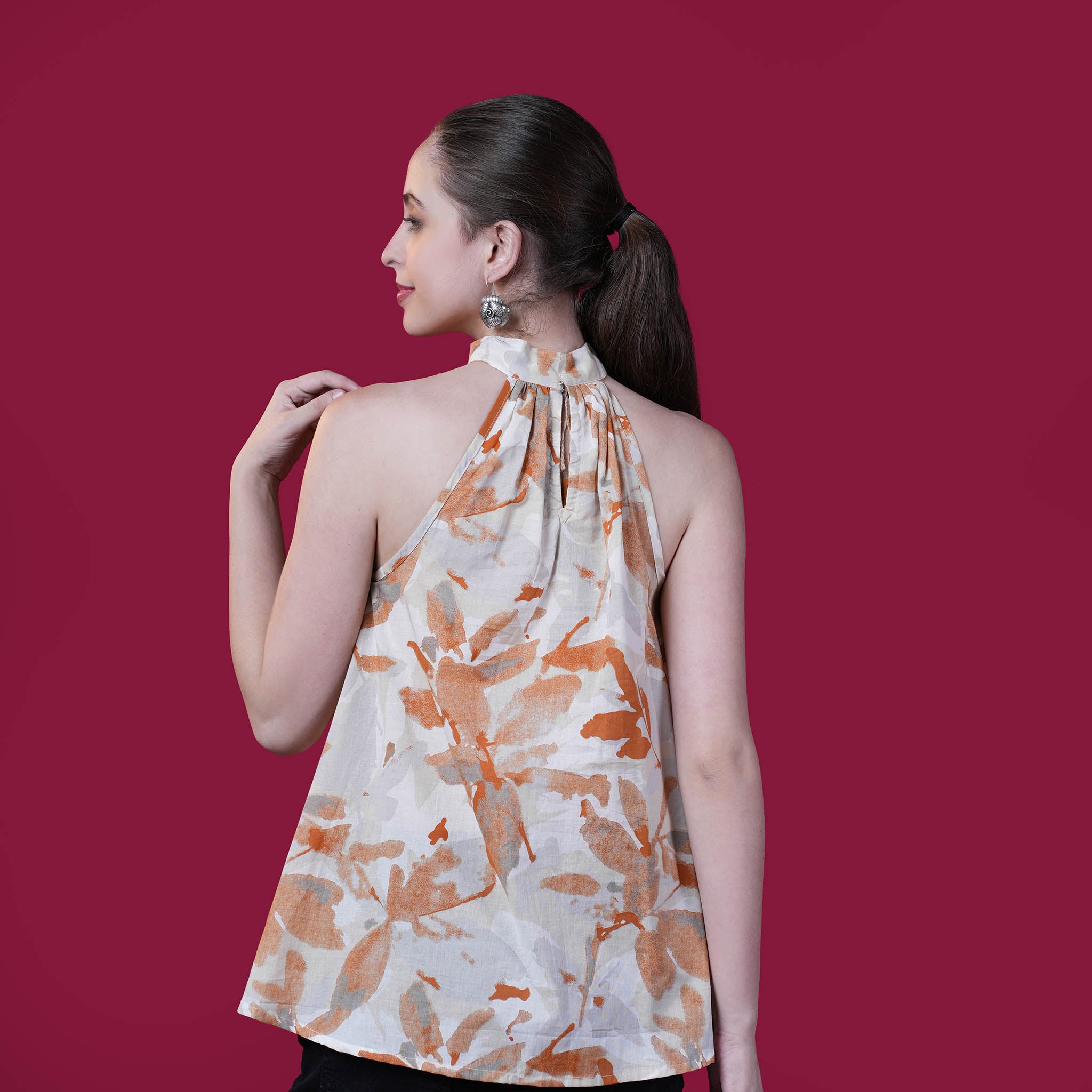 Halter Neck Flared Cotton Top