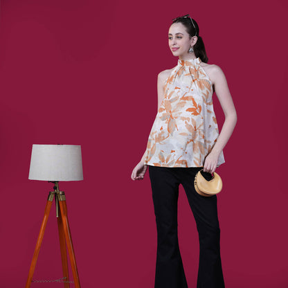 Halter Neck Flared Cotton Top