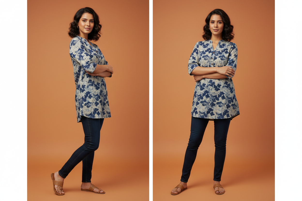 Abstract Print Cotton Tunic With Asian Collar
