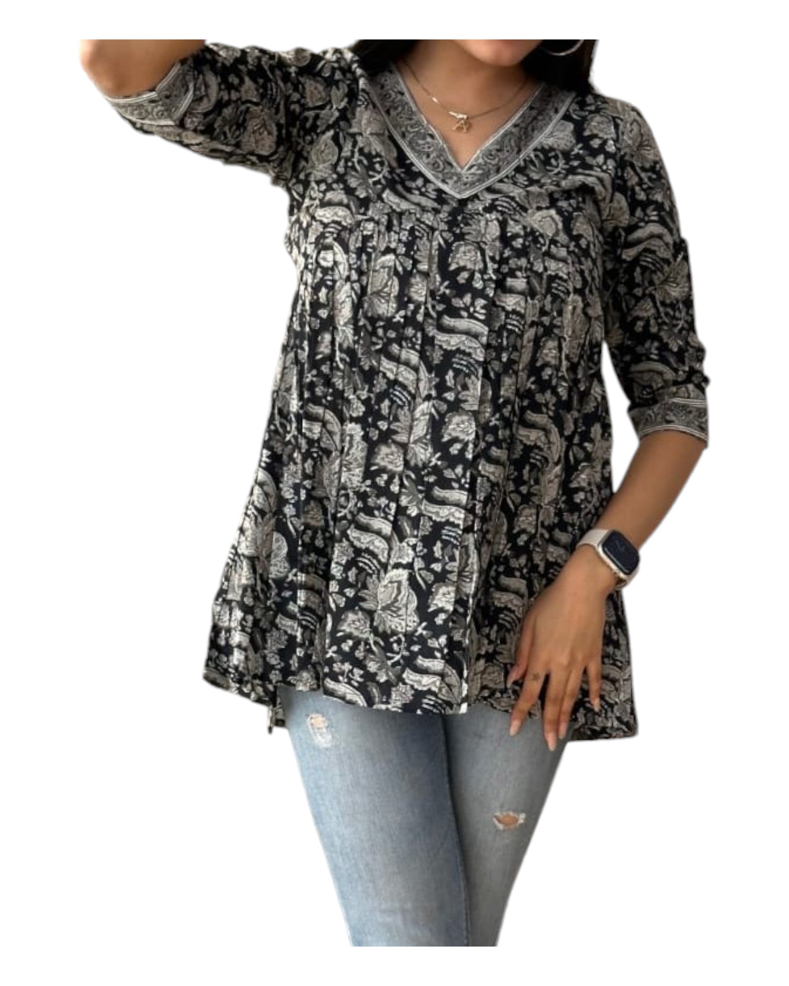 Buy V-Neck Peplum Cotton Tunic in green – Tvahra