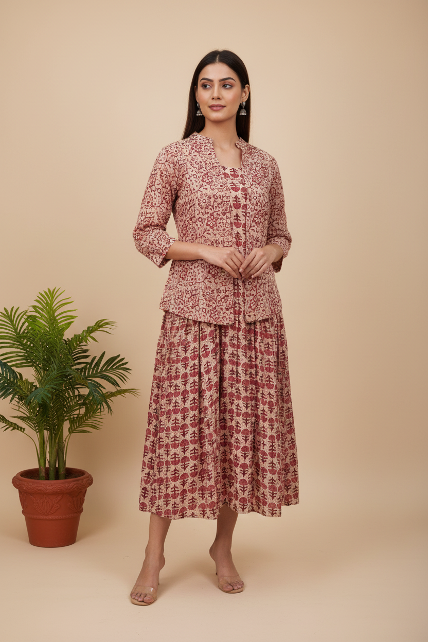 Sleeveless Katha Cotton Dress With Katha Cotton Shrug