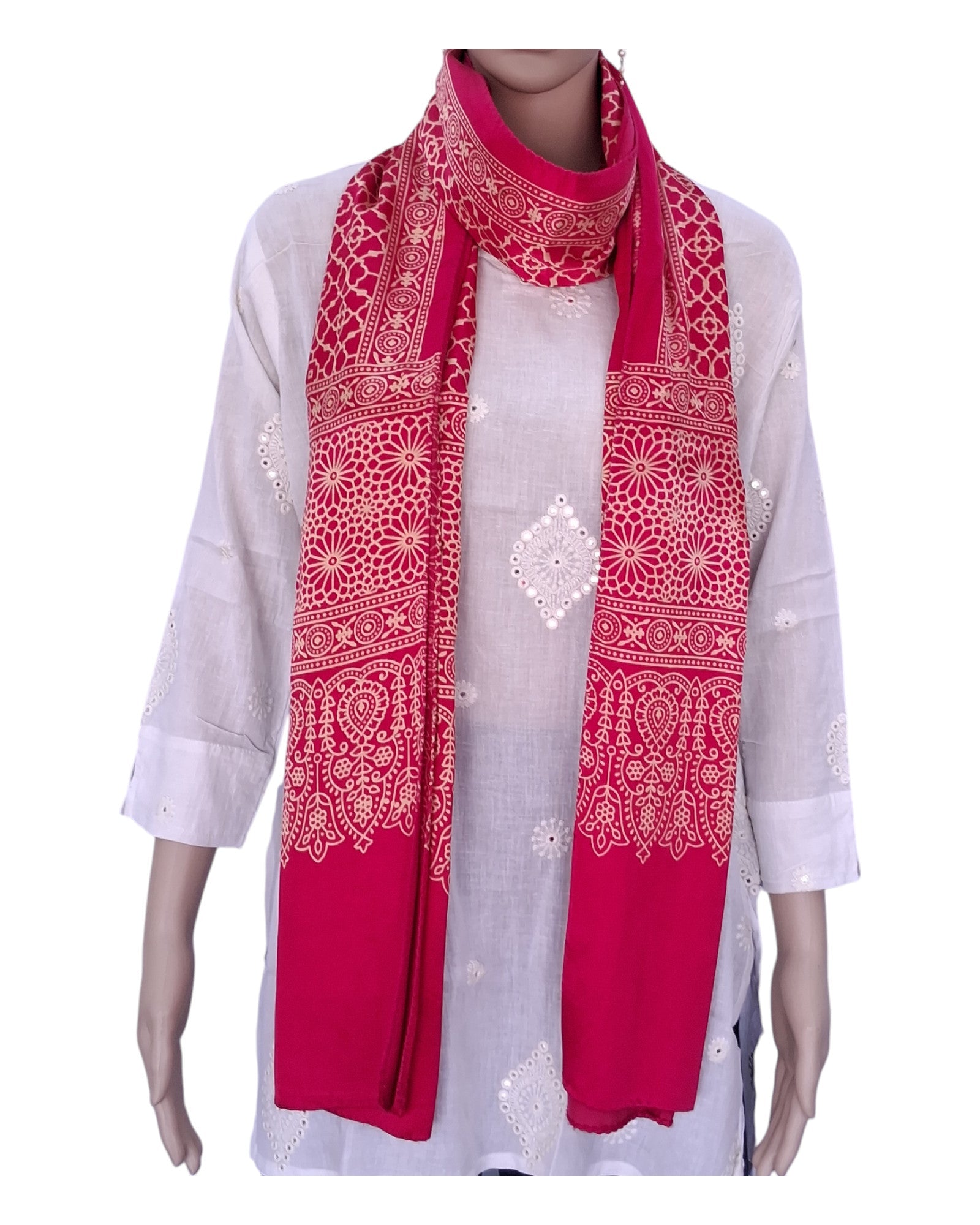 Buy Ajrakh Print Mashru Silk Stole in mustard – Tvahra
