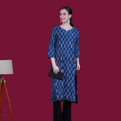 Indigo Dabu Print Cotton Kurta