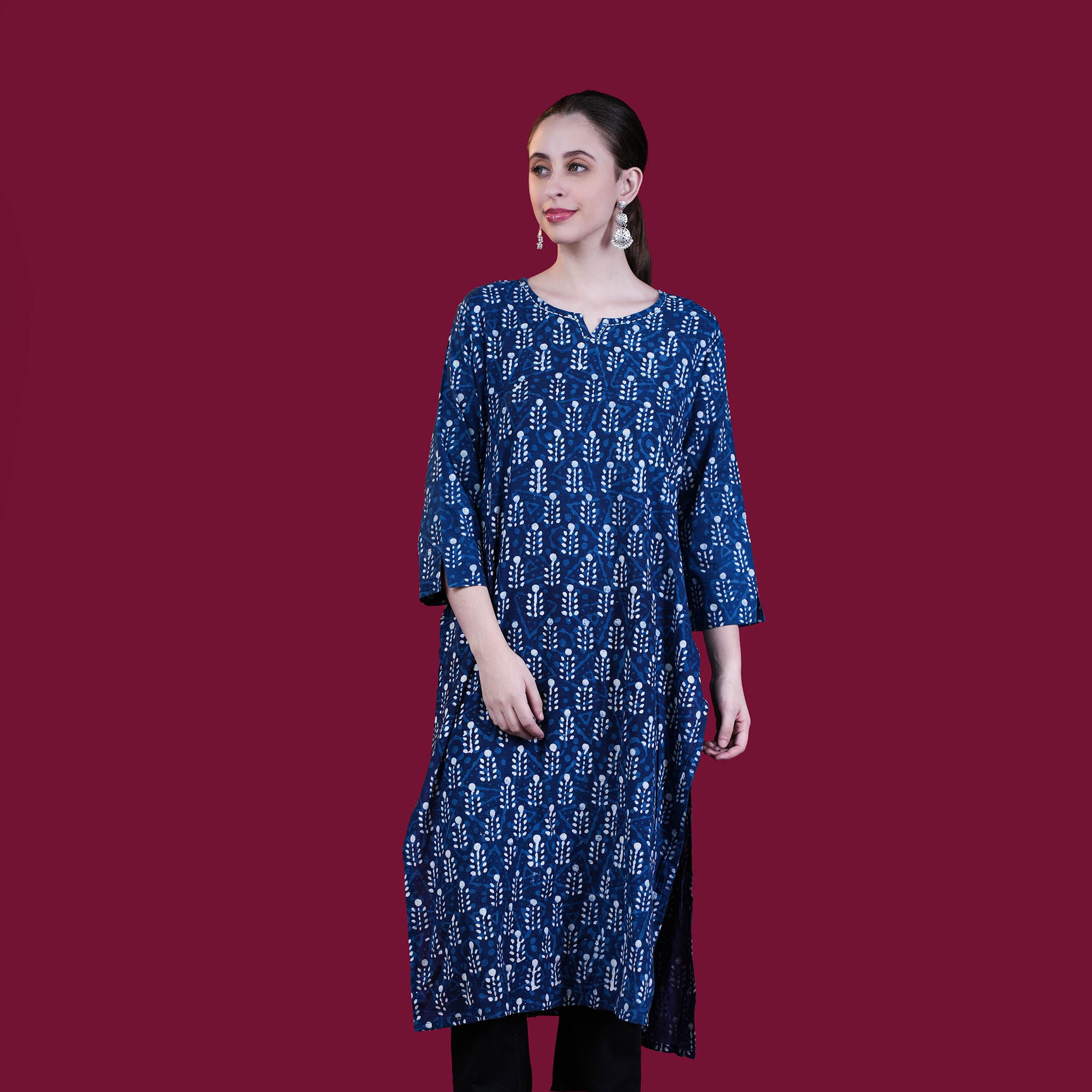 Indigo Dabu Print Cotton Kurta