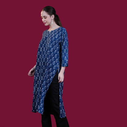 Indigo Dabu Print Cotton Kurta