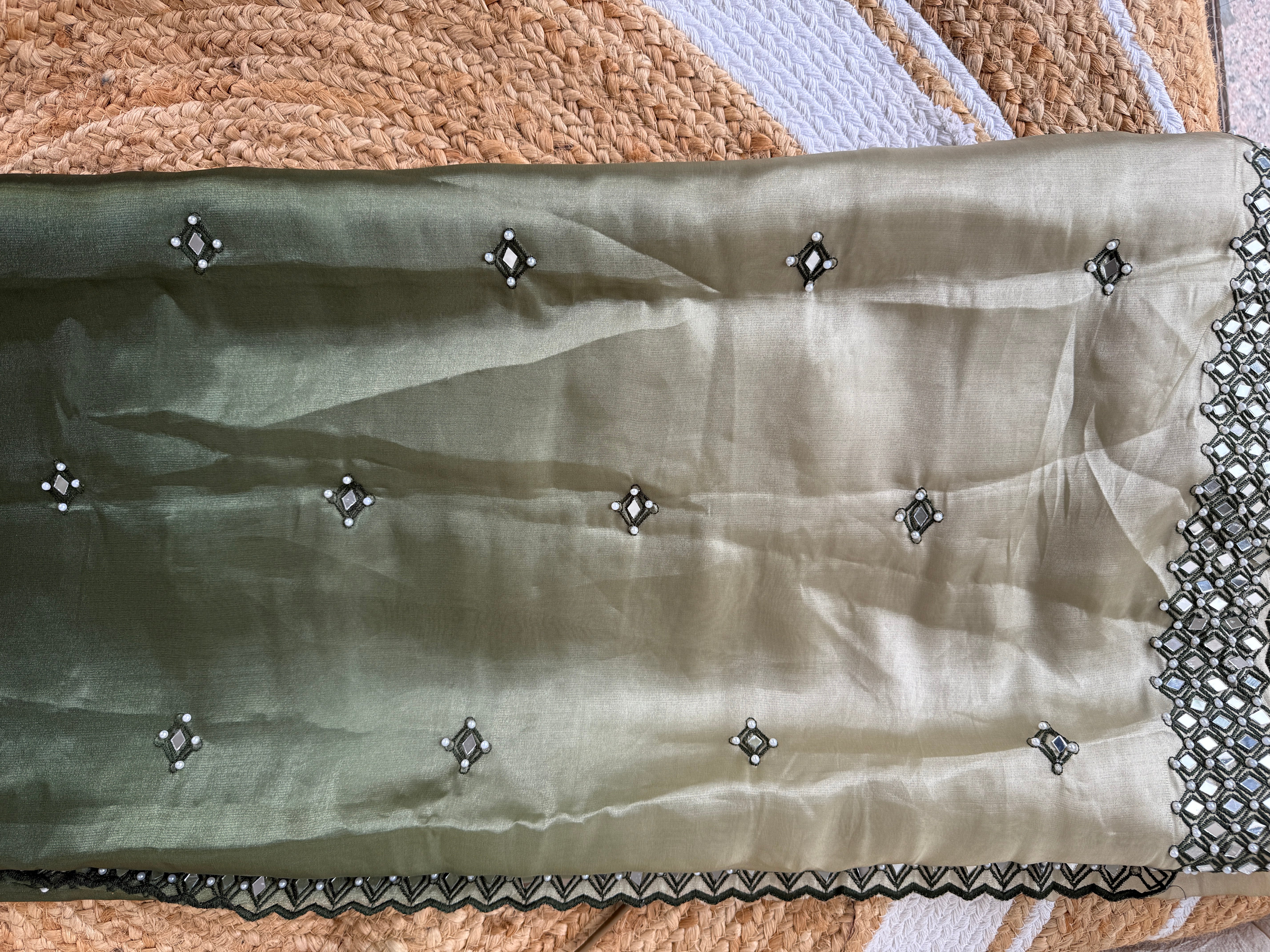 Organza Dual Color Saree With Mirror Work