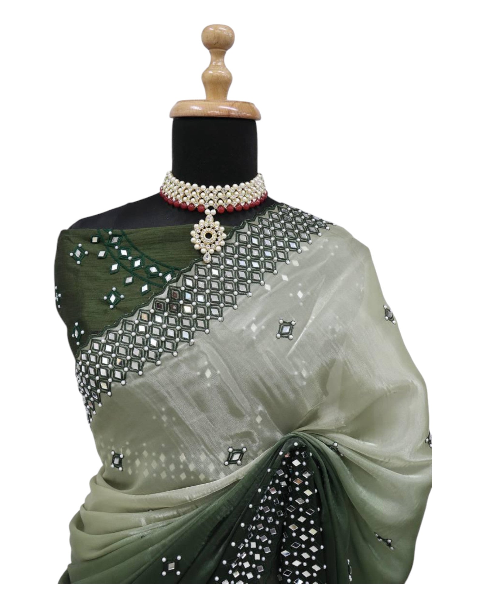 Buy Organza Jimmy Choo Saree With Mirror Work – Tvahra